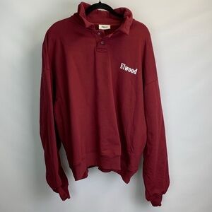Elwood Trademark Heavyweight Fleece Polo Collar Burgundy Sweatshirt Mens Size XL
